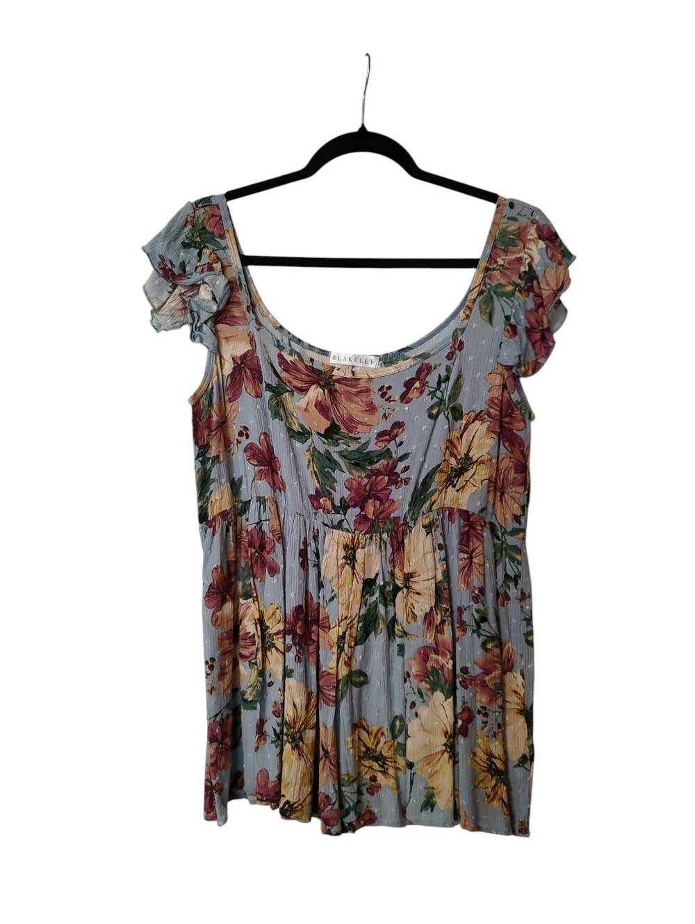 Anthropologie Light Blue Floral Baby Doll Top With Ruffle Sleeves - Picture 2 of 3